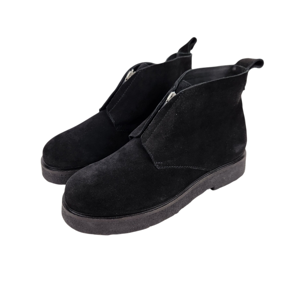 COS Black Leather Modern Chunky Sole Boots Front Zipper Mens Size 8.5
